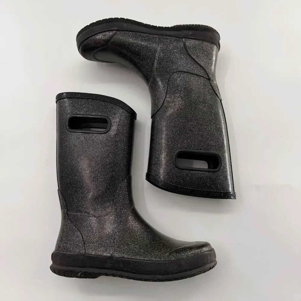 Bogs Girls Black Silver Glitter Rain Boots Size 6 Youth Waterproof